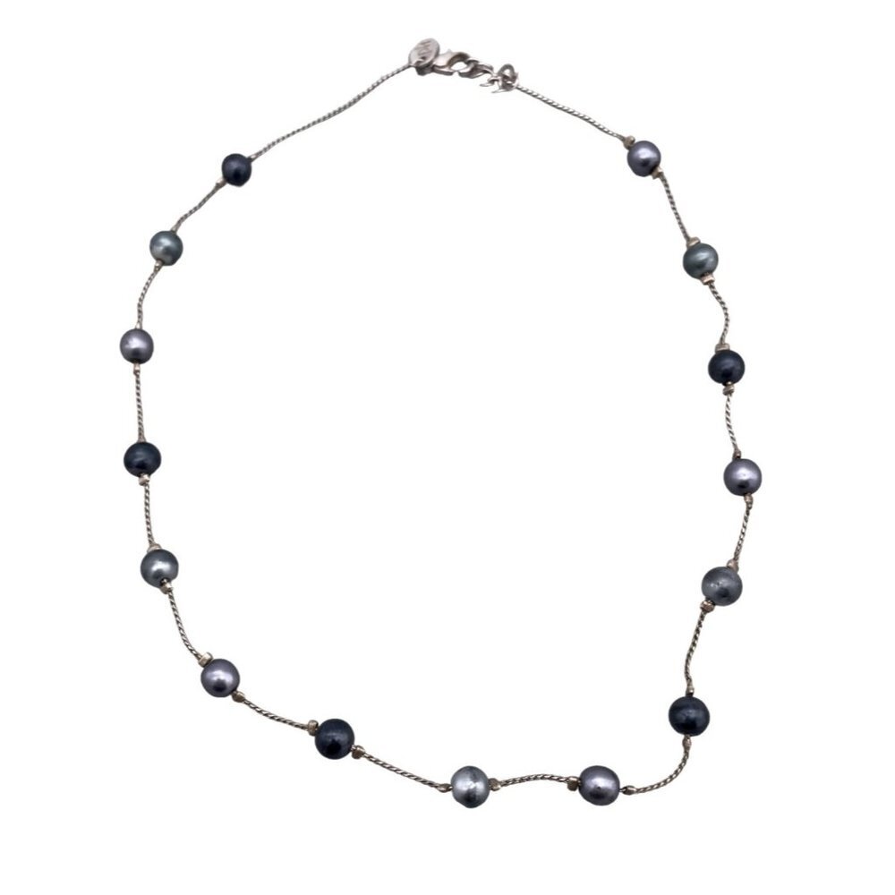 Vintage Ph Silver Tone Chain Ball Beaded Necklace Adjustable 16 in